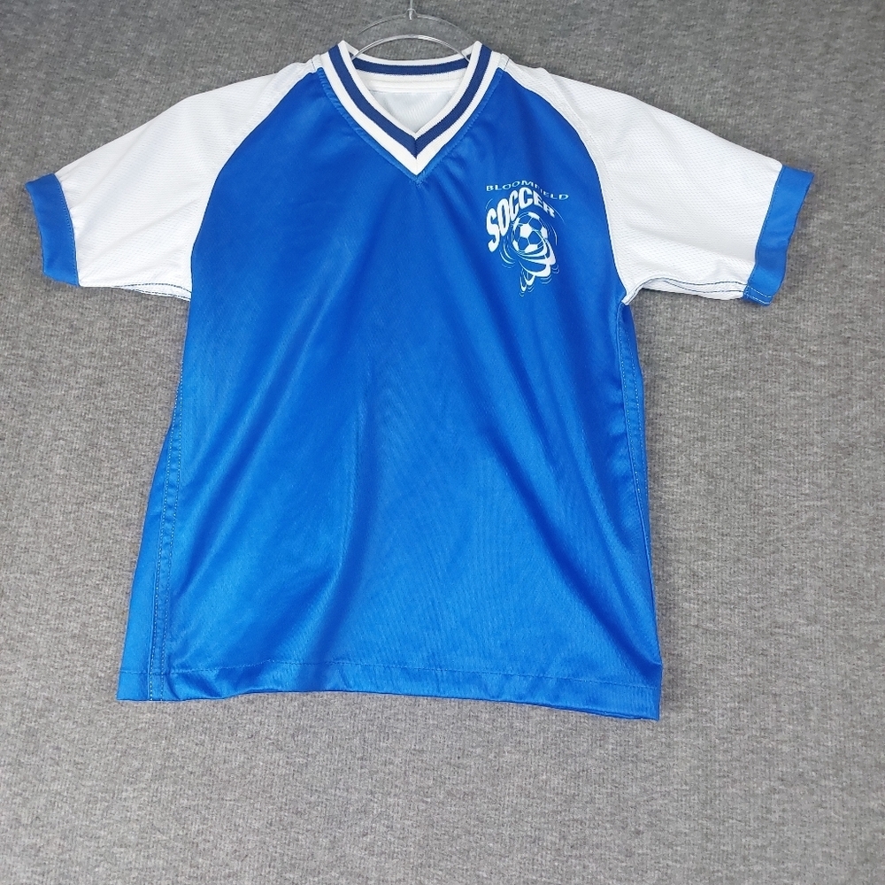 BLOOMFIELD SOCCER KIDS YOUTH BLUE WHITE REVERSIBLE #15 SHORT SLEEVE JERSEY SMALL